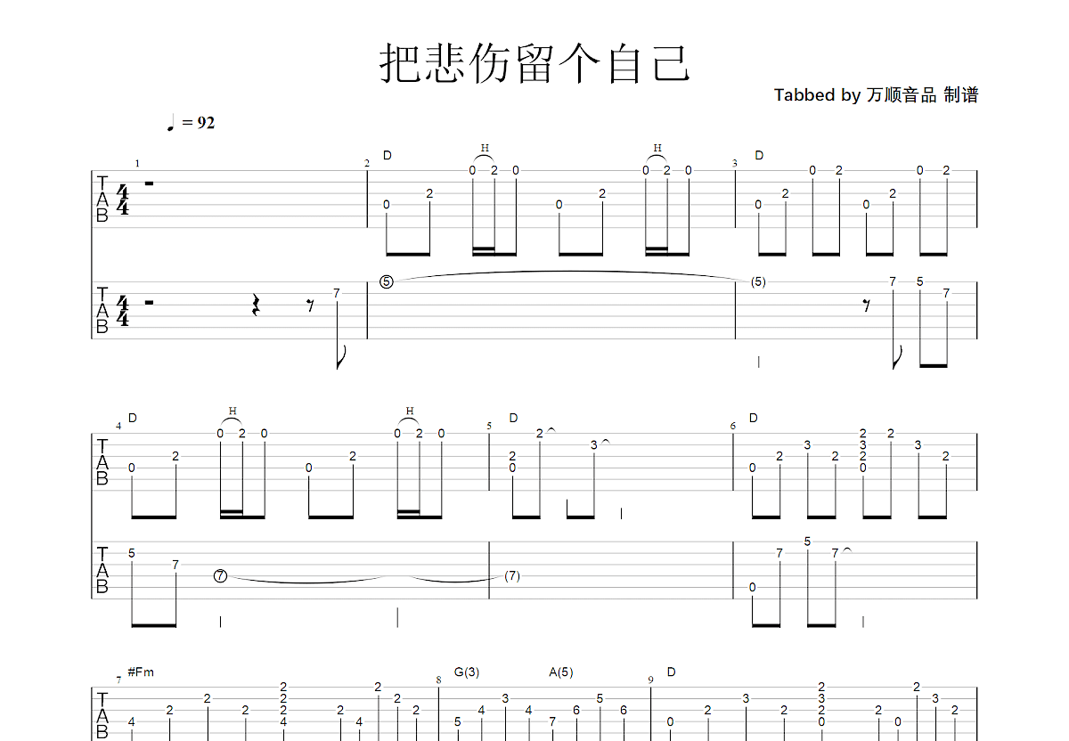 把悲伤留给自己吉他谱预览图