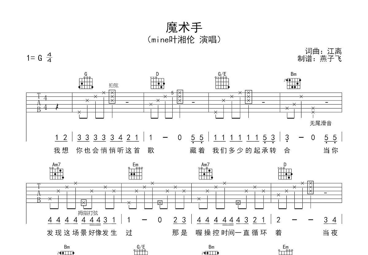 魔术手吉他谱预览图