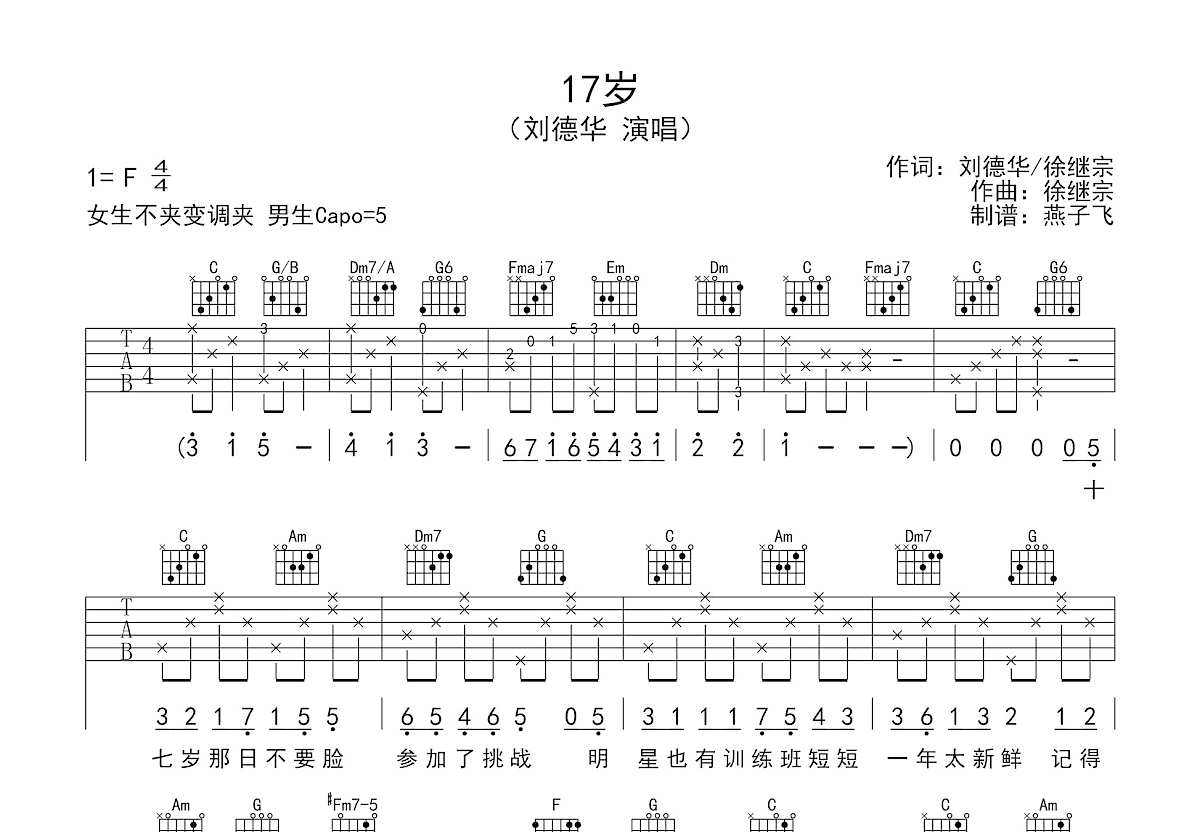 十七岁（17岁）吉他谱预览图