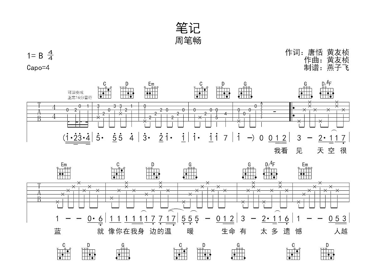 笔记吉他谱预览图