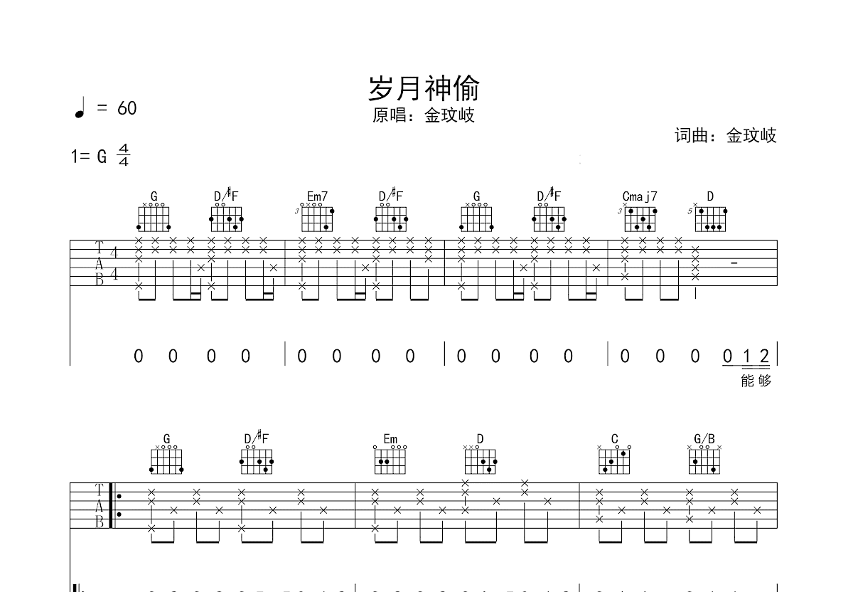 岁月神偷吉他谱预览图