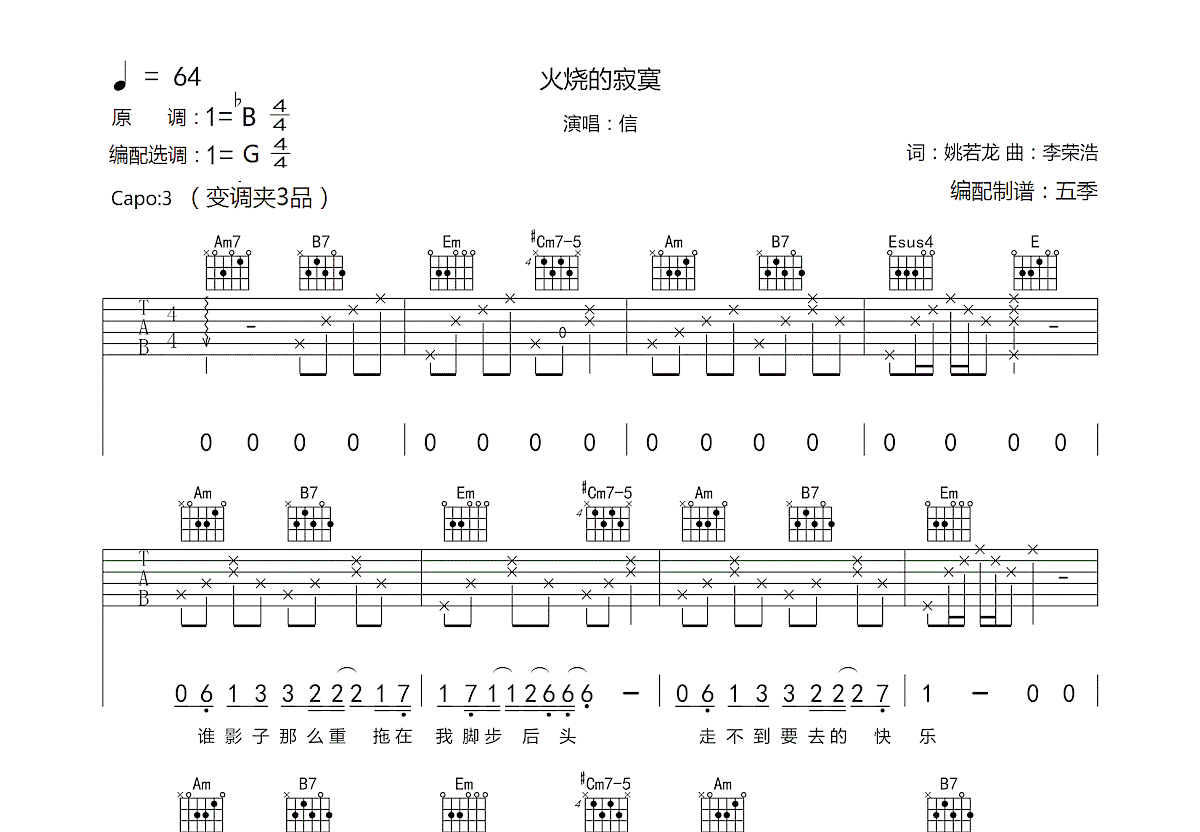 火烧的寂寞吉他谱预览图