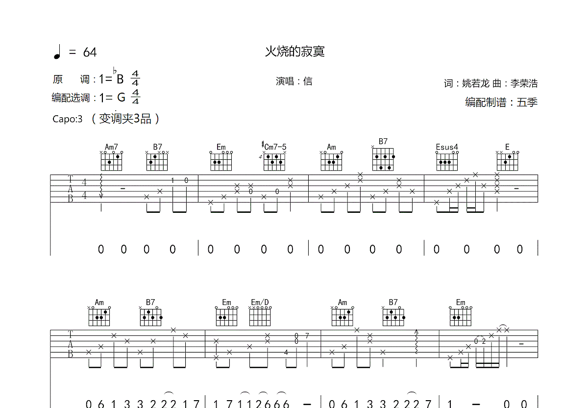 火烧的寂寞吉他谱预览图