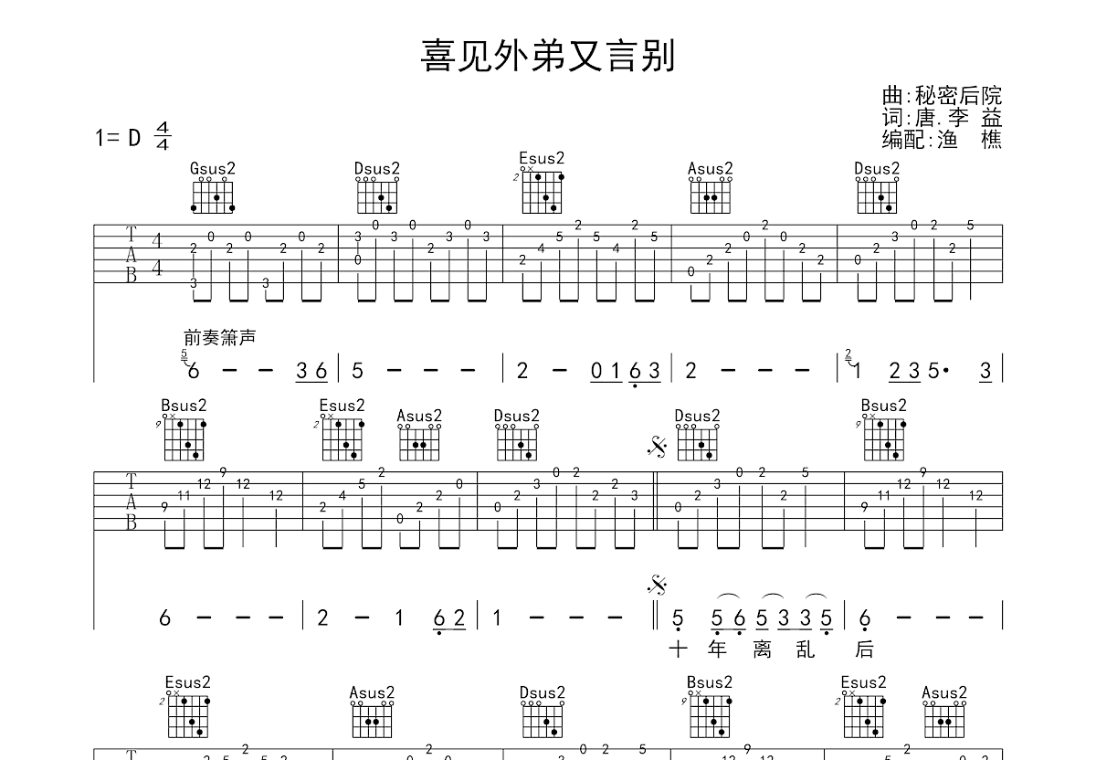 喜见外弟又言别吉他谱预览图