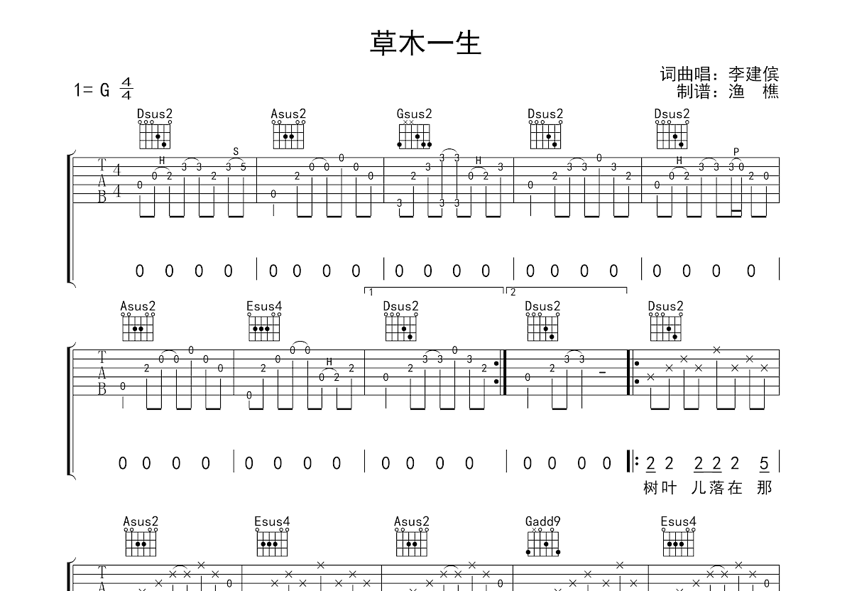 草木一生吉他谱预览图