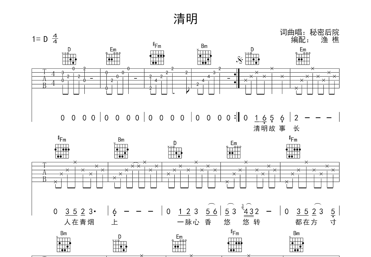 清明吉他谱预览图