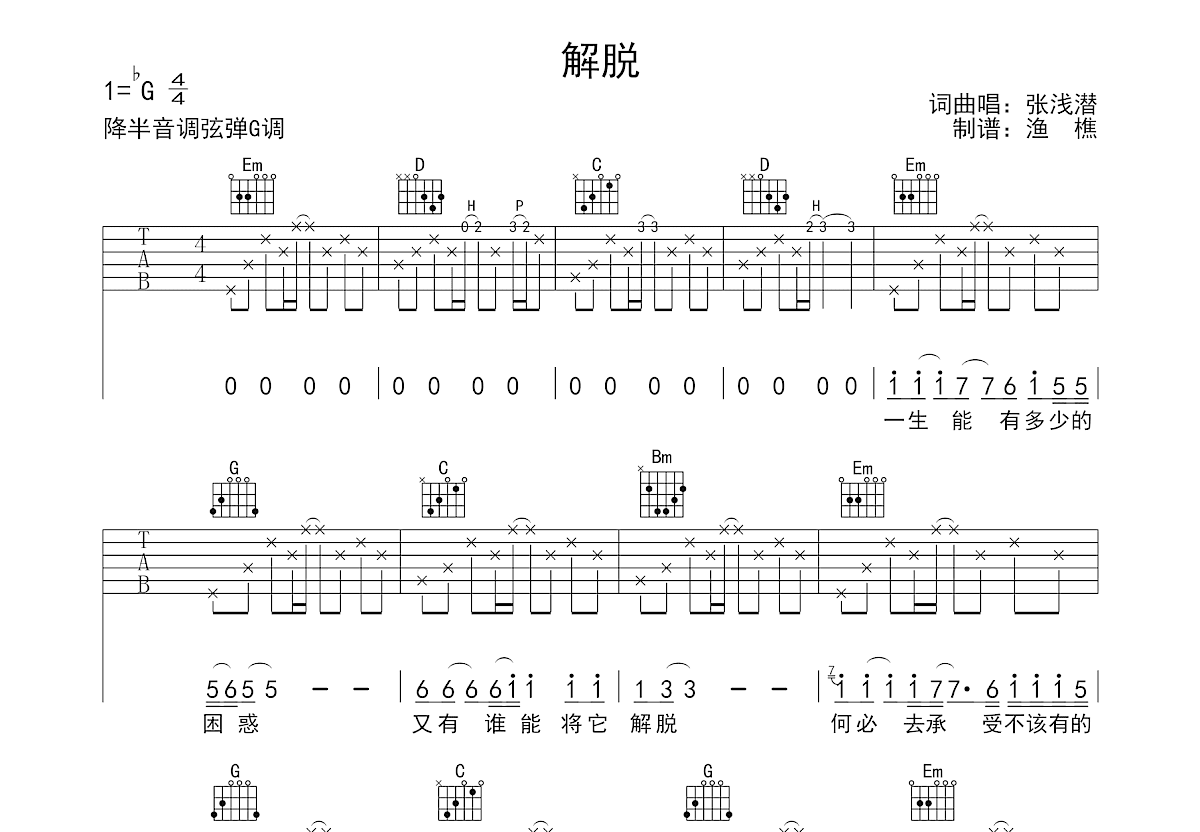 解脱吉他谱预览图