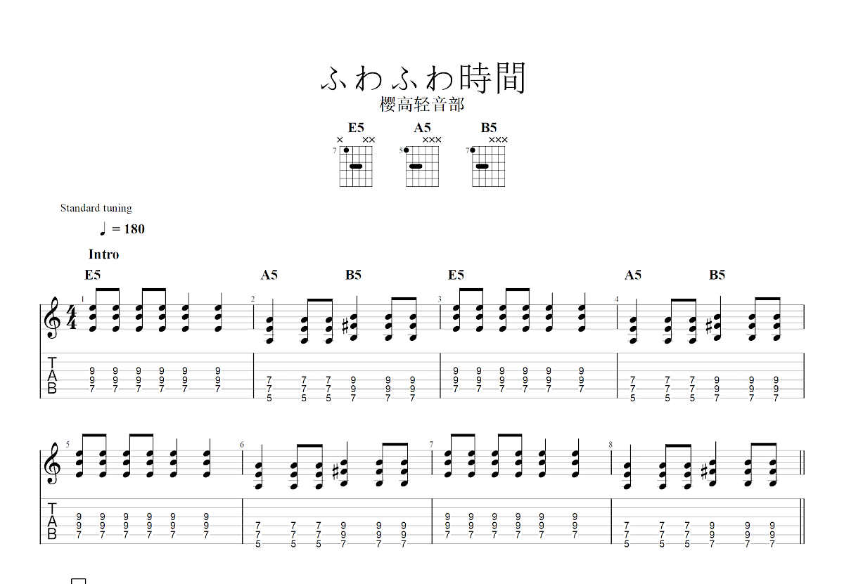 ふわふわ時間吉他谱预览图