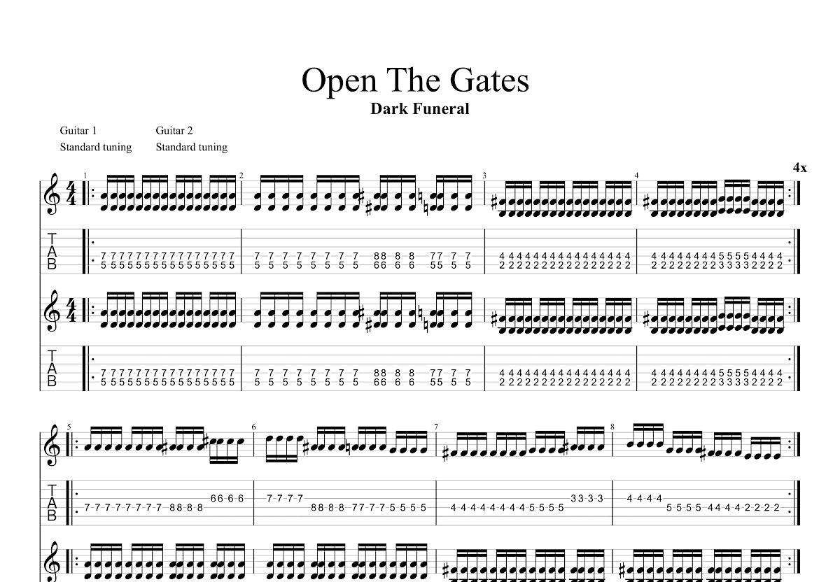 Open The Gates吉他谱_Dark Funeral_D调总谱