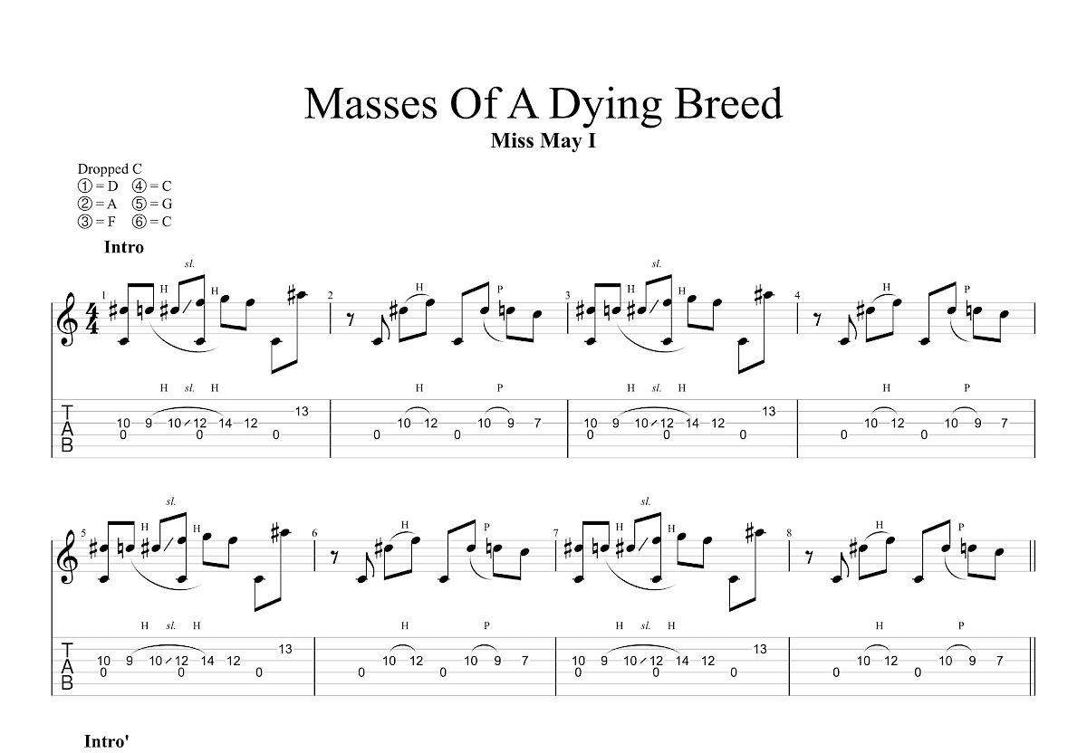 Masses Of A Dying Breed吉他谱_Miss May I_F调总谱