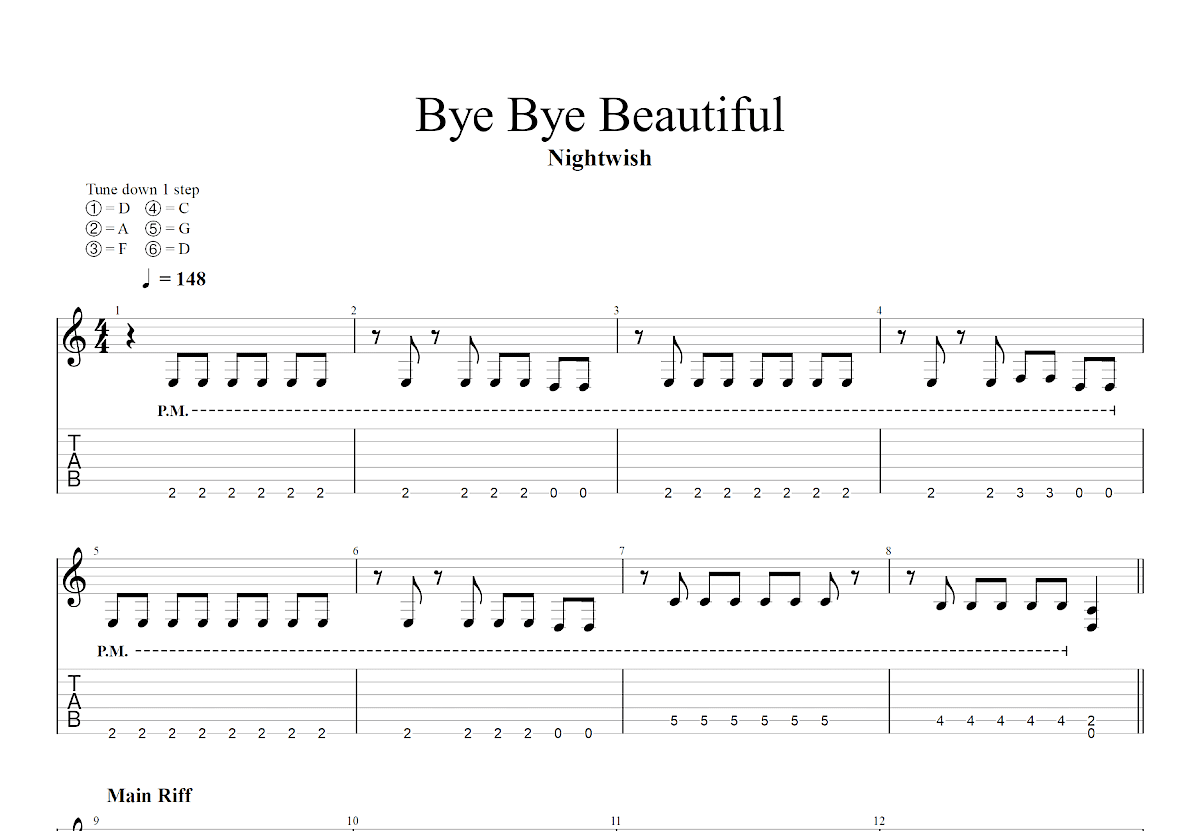 Bye Bye Beautiful吉他谱_Tuomas Holopainen_降BSolo片段