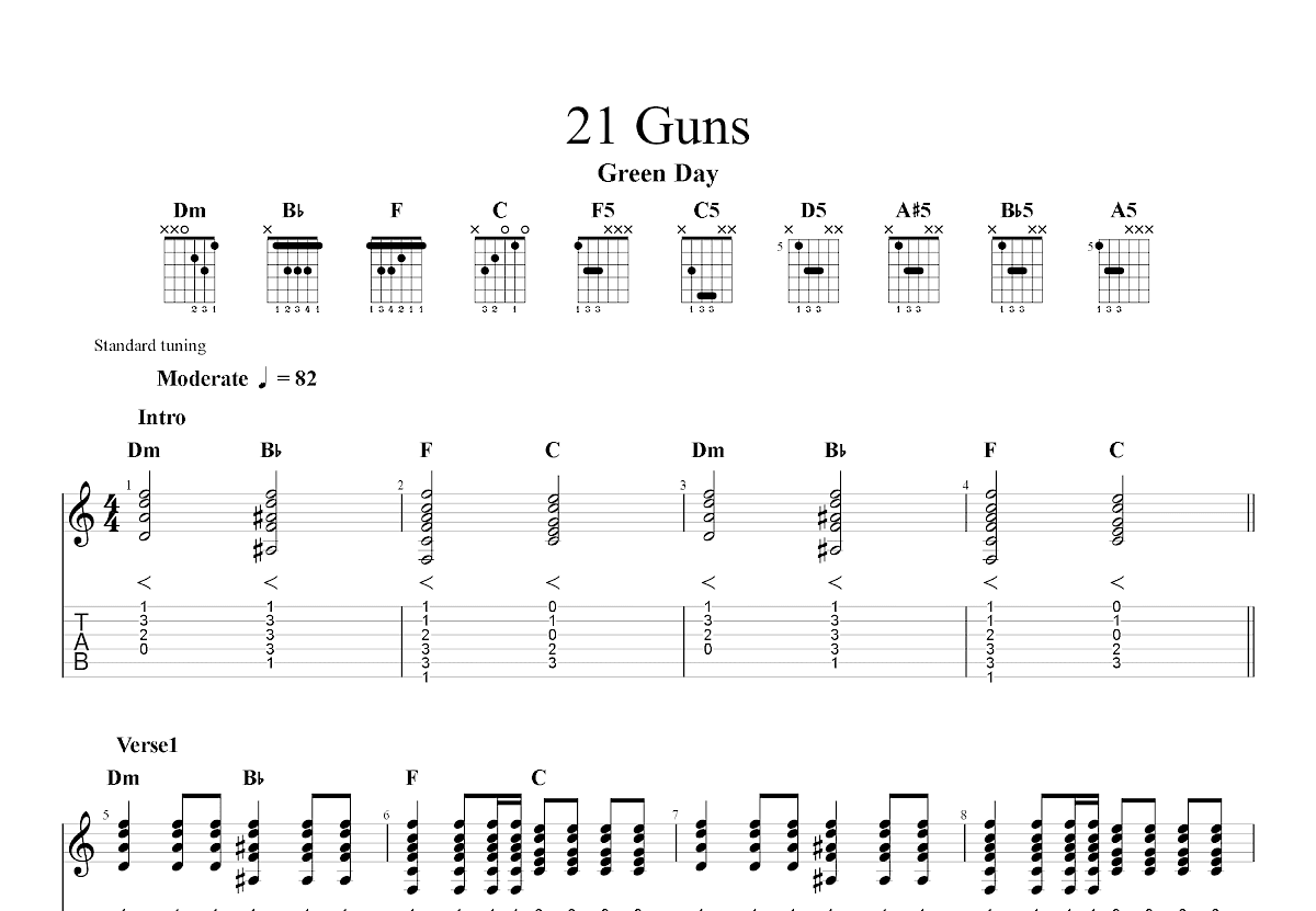 21 Guns吉他谱预览图