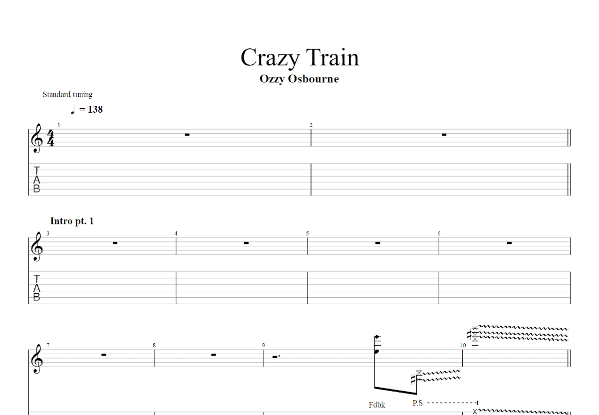 Crazy Train吉他谱_Ozzy Osbourne,Randy Rhoads,Bob Daisley_C调Solo片段