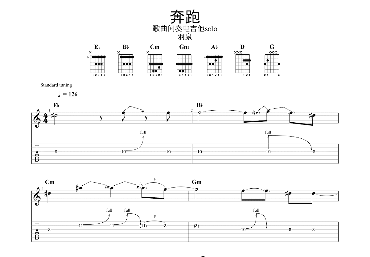 奔跑吉他谱预览图