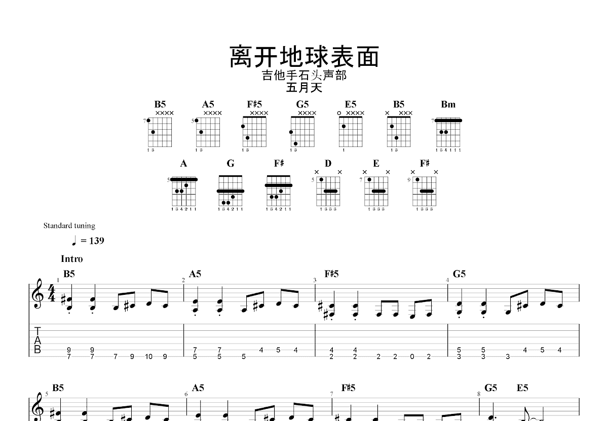 离开地球表面吉他谱预览图