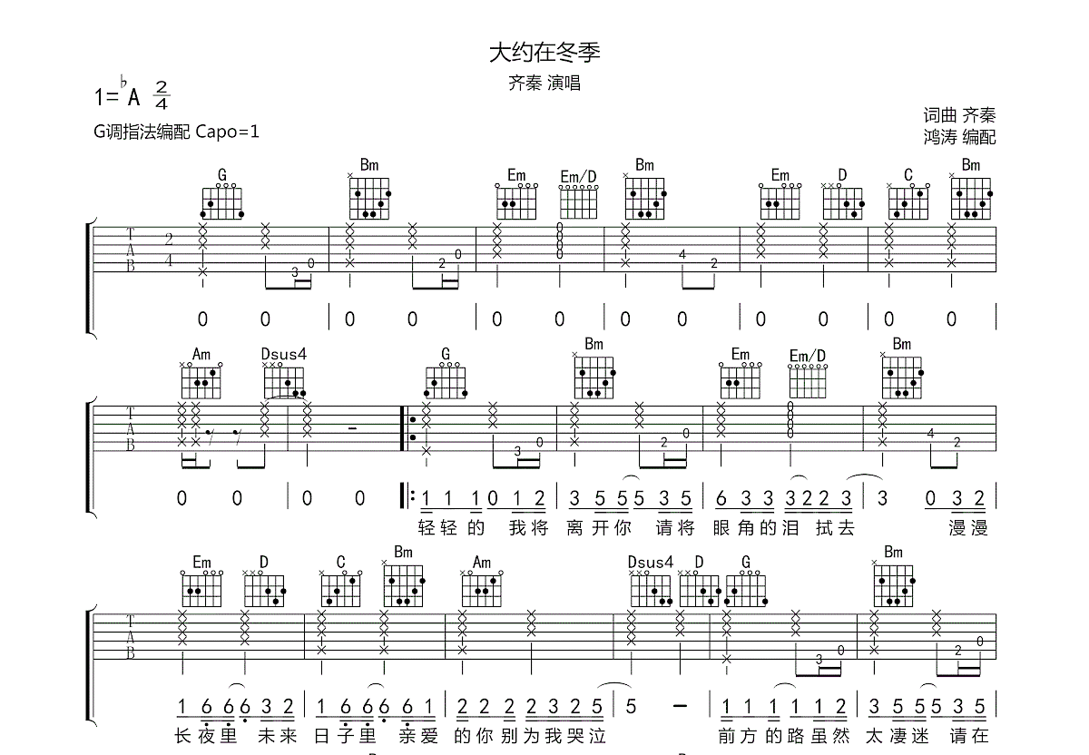 大约在冬季吉他谱预览图