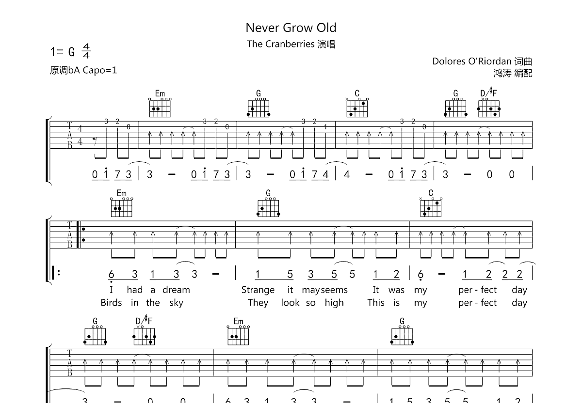 Never Grow Old吉他谱预览图
