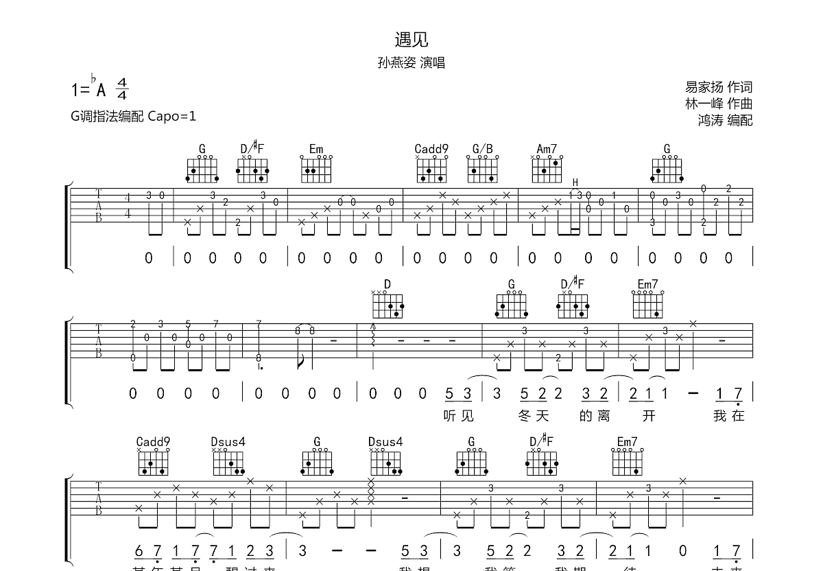 遇见吉他谱预览图