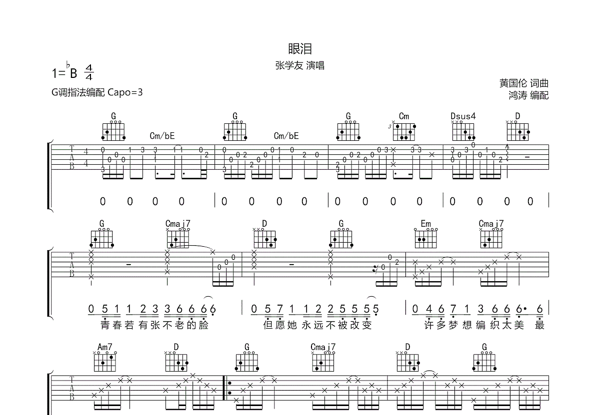 眼泪吉他谱预览图