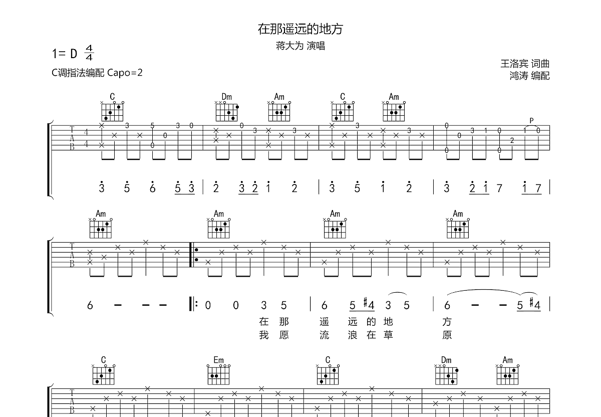 在那遥远的地方吉他谱预览图