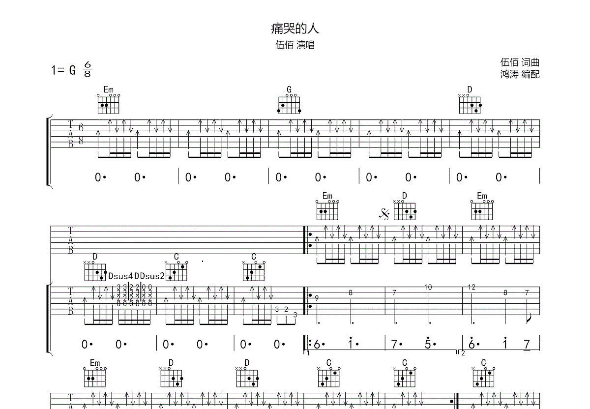 痛哭的人吉他谱预览图