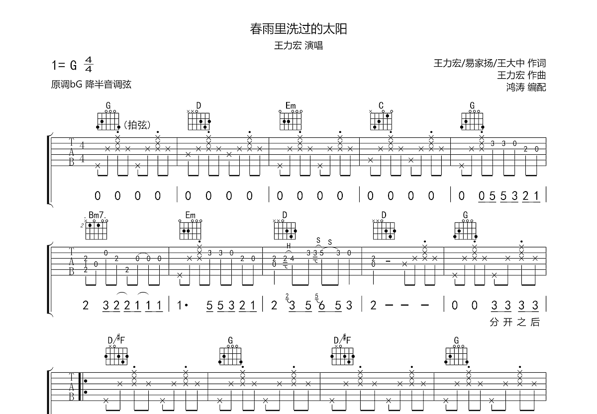 春雨里洗过的太阳吉他谱预览图