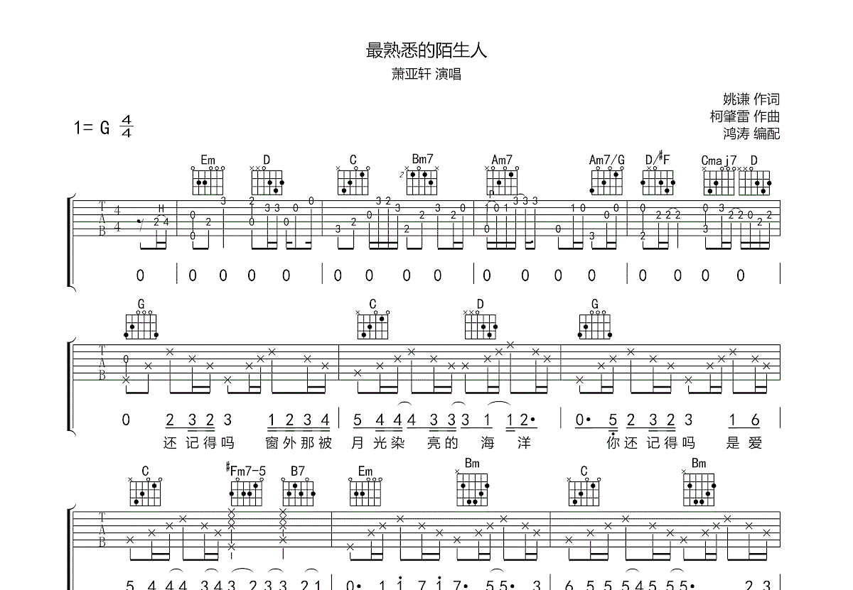 最熟悉的陌生人吉他谱预览图