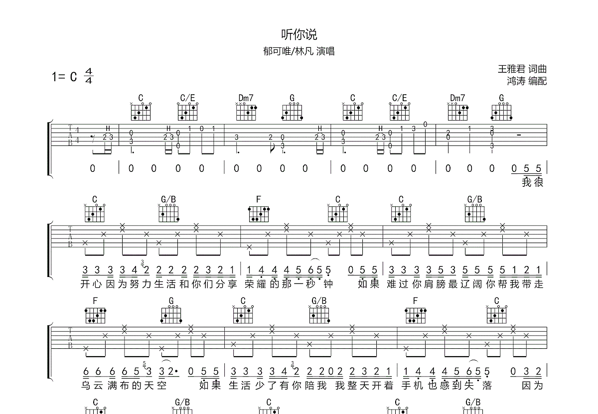 听你说吉他谱预览图