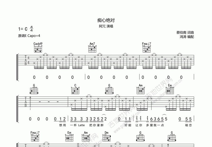 痴心绝对吉他谱预览图