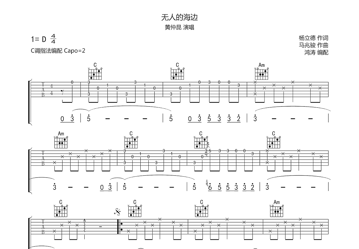 无人的海边吉他谱预览图