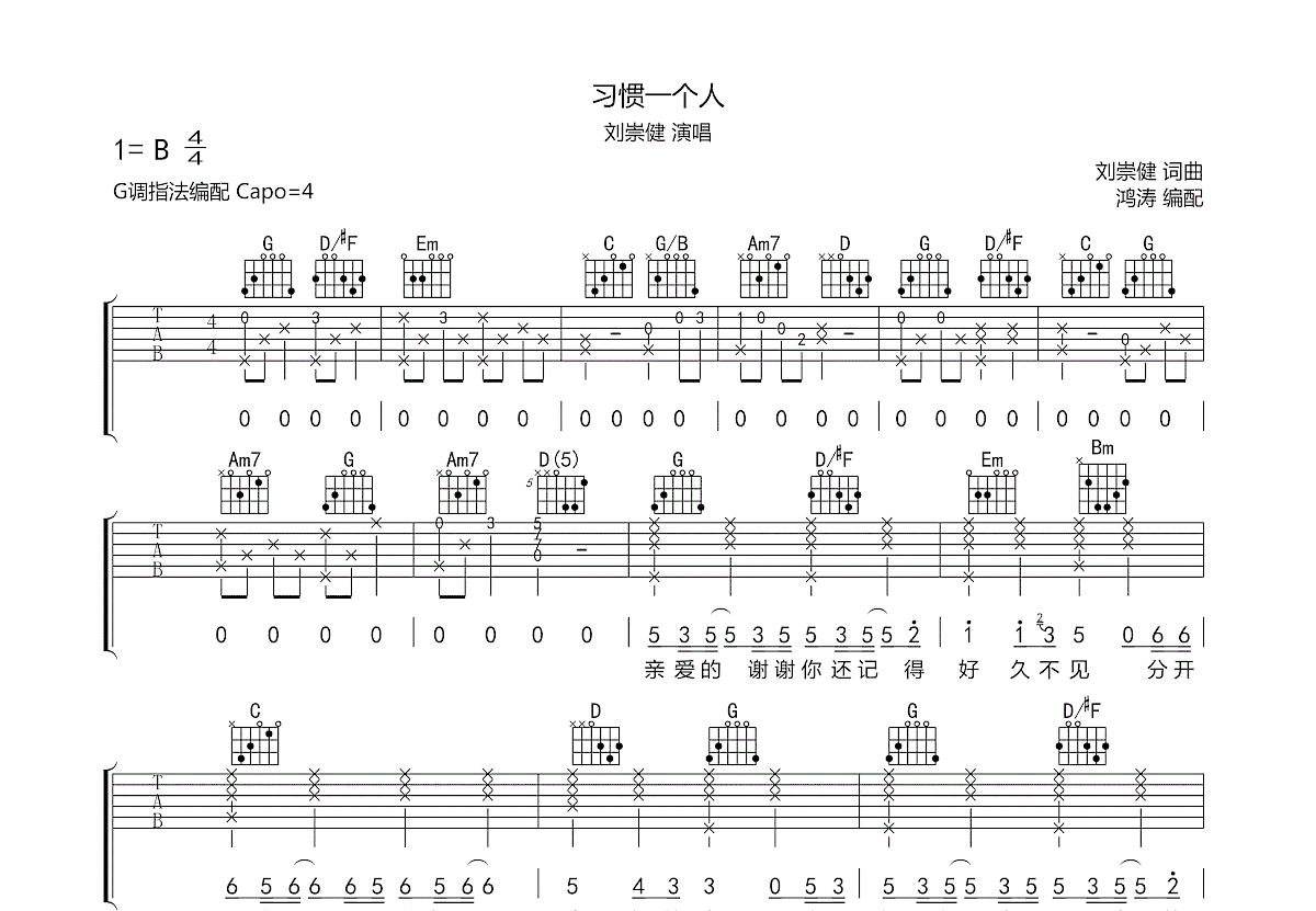 习惯一个人吉他谱预览图