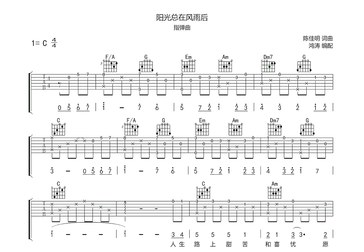 阳光总在风雨后吉他谱预览图