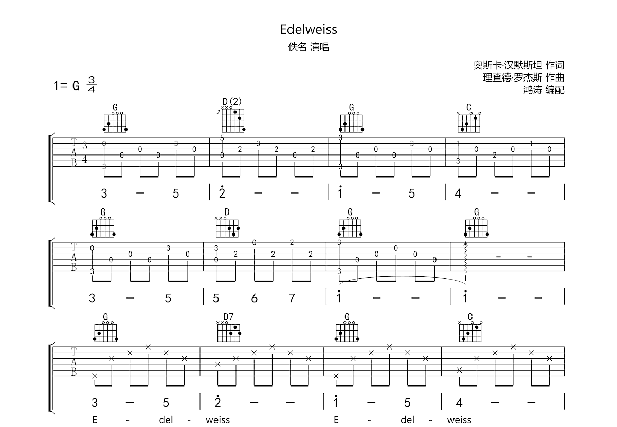 Edelweiss吉他谱预览图