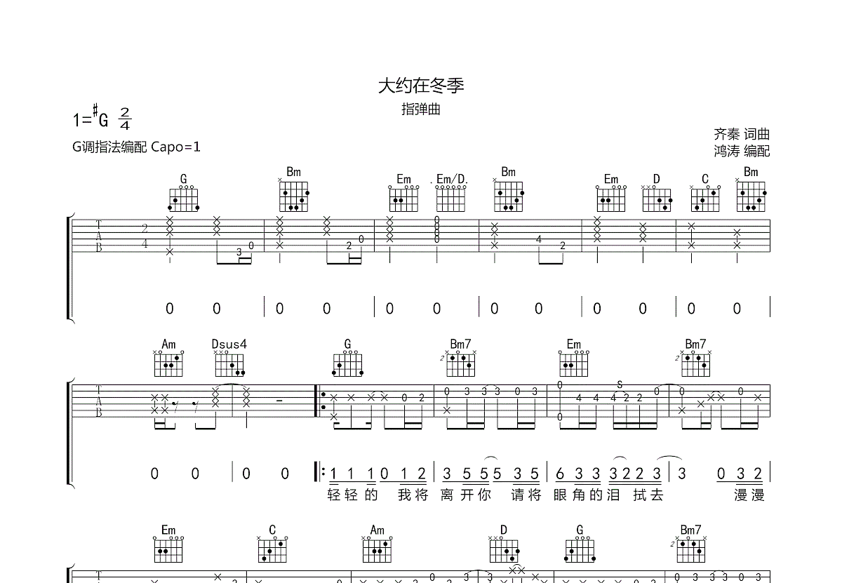 大约在冬季吉他谱预览图