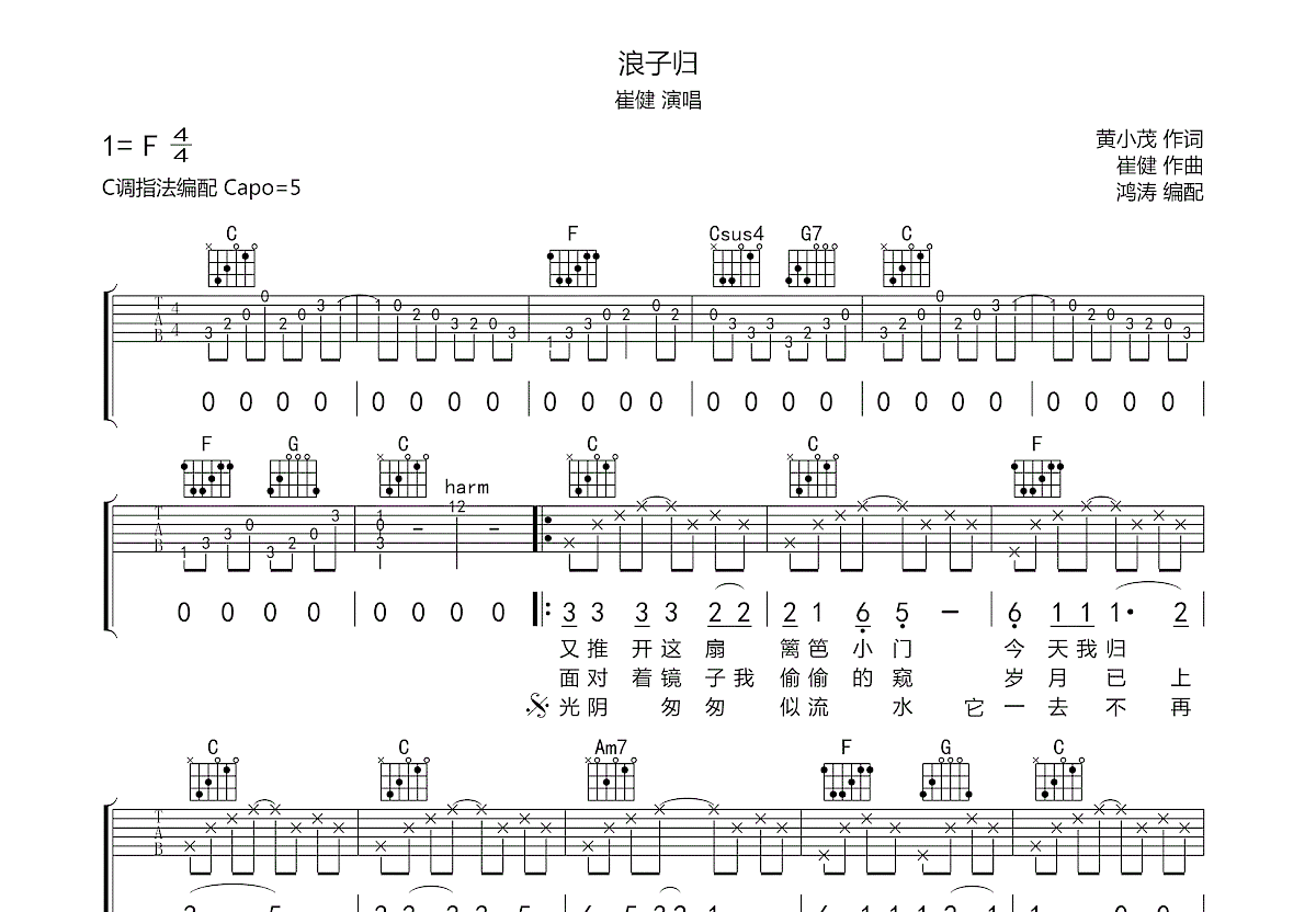 浪子归吉他谱预览图