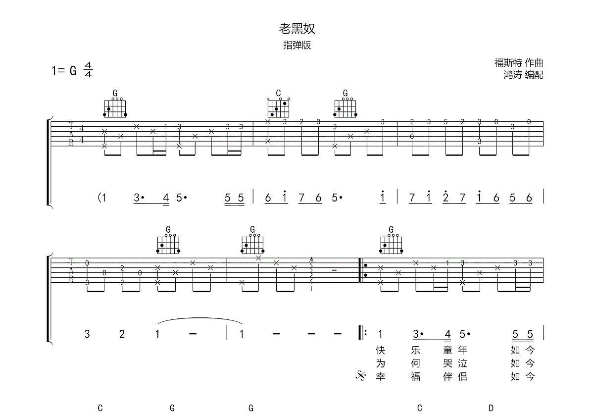 老黑奴吉他谱预览图
