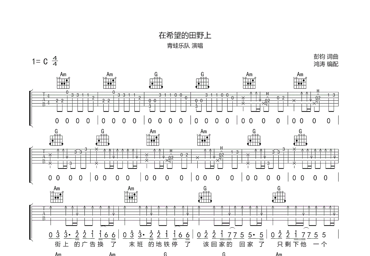 在希望的田野上吉他谱预览图