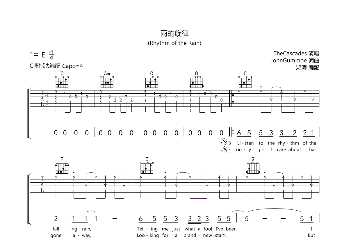 雨的旋律吉他谱预览图