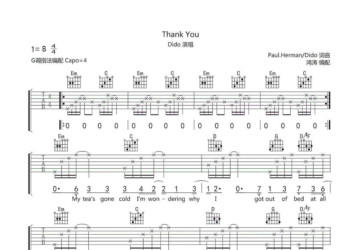 Thank You吉他谱预览图