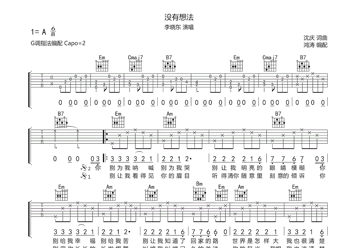 没有想法吉他谱预览图