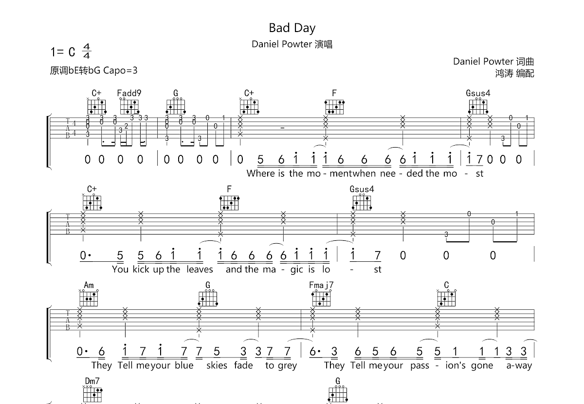 Bad Day吉他谱预览图