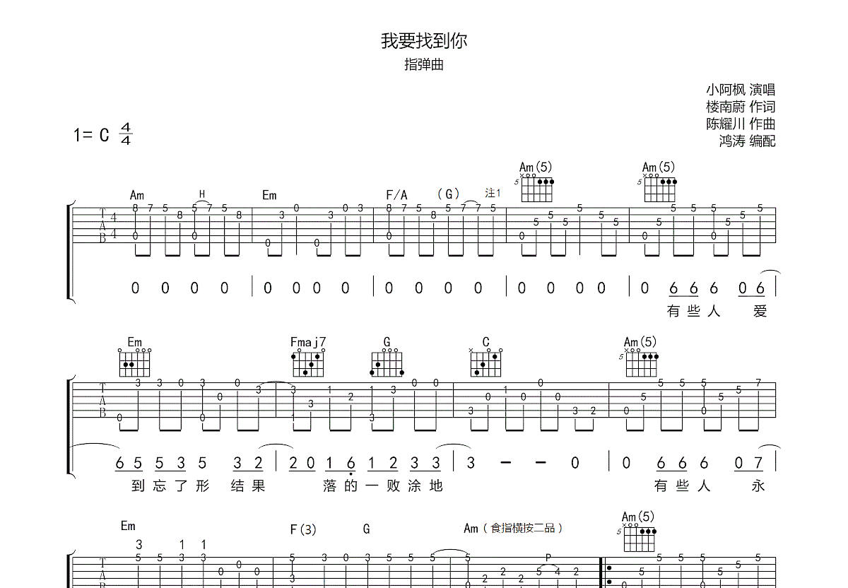 我要找到你吉他谱预览图