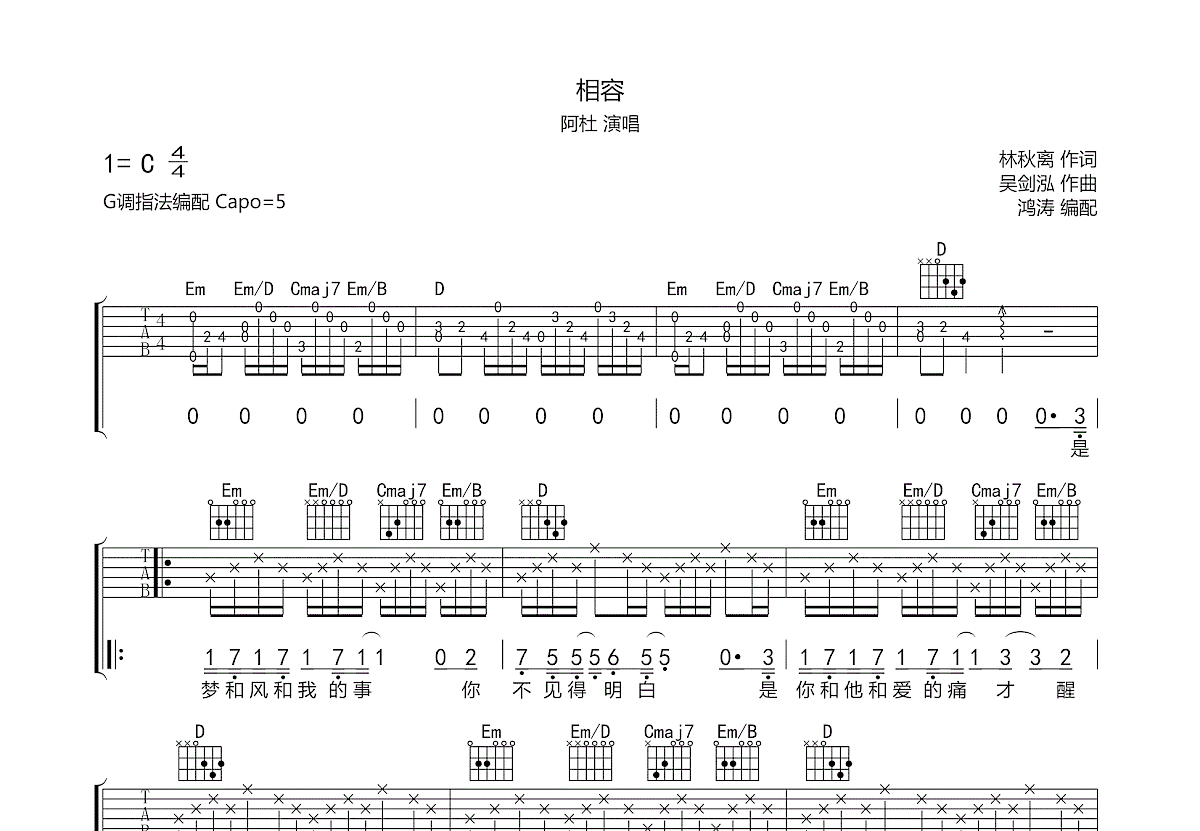 相容吉他谱预览图