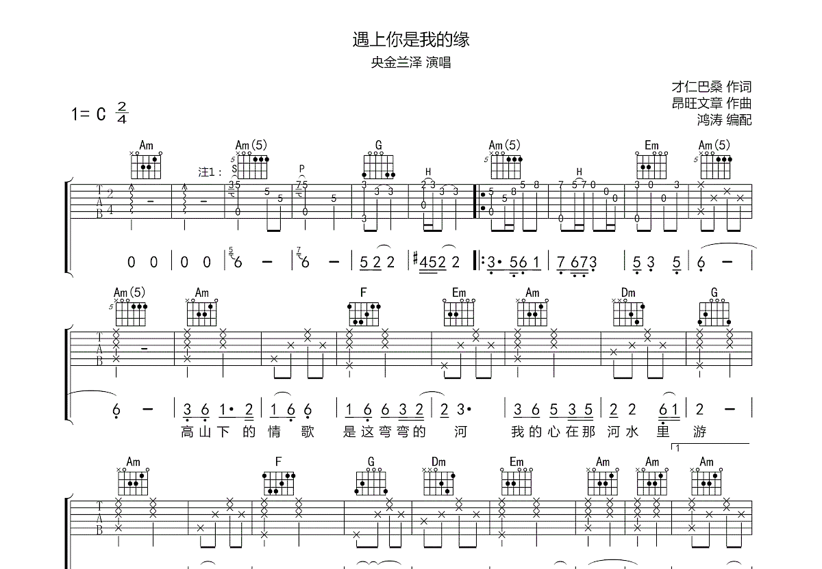 遇上你是我的缘吉他谱预览图