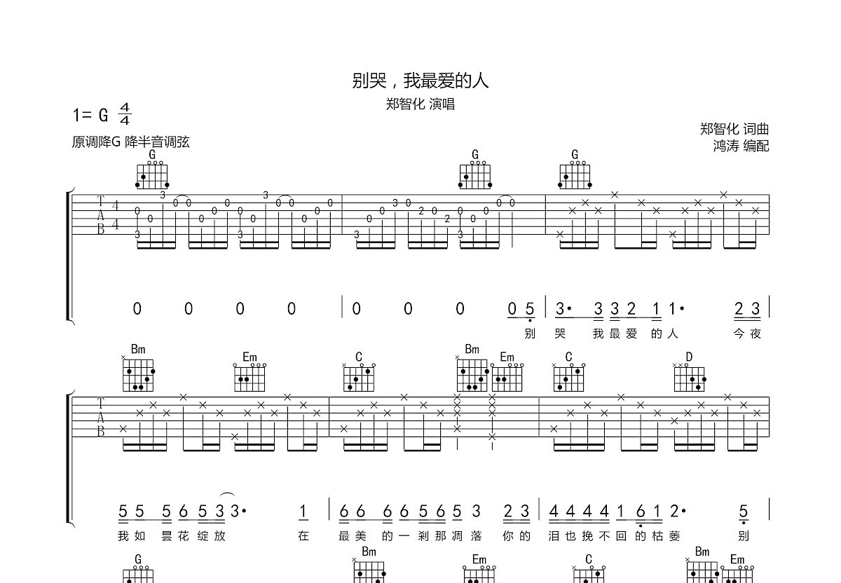 别哭我最爱的人吉他谱预览图