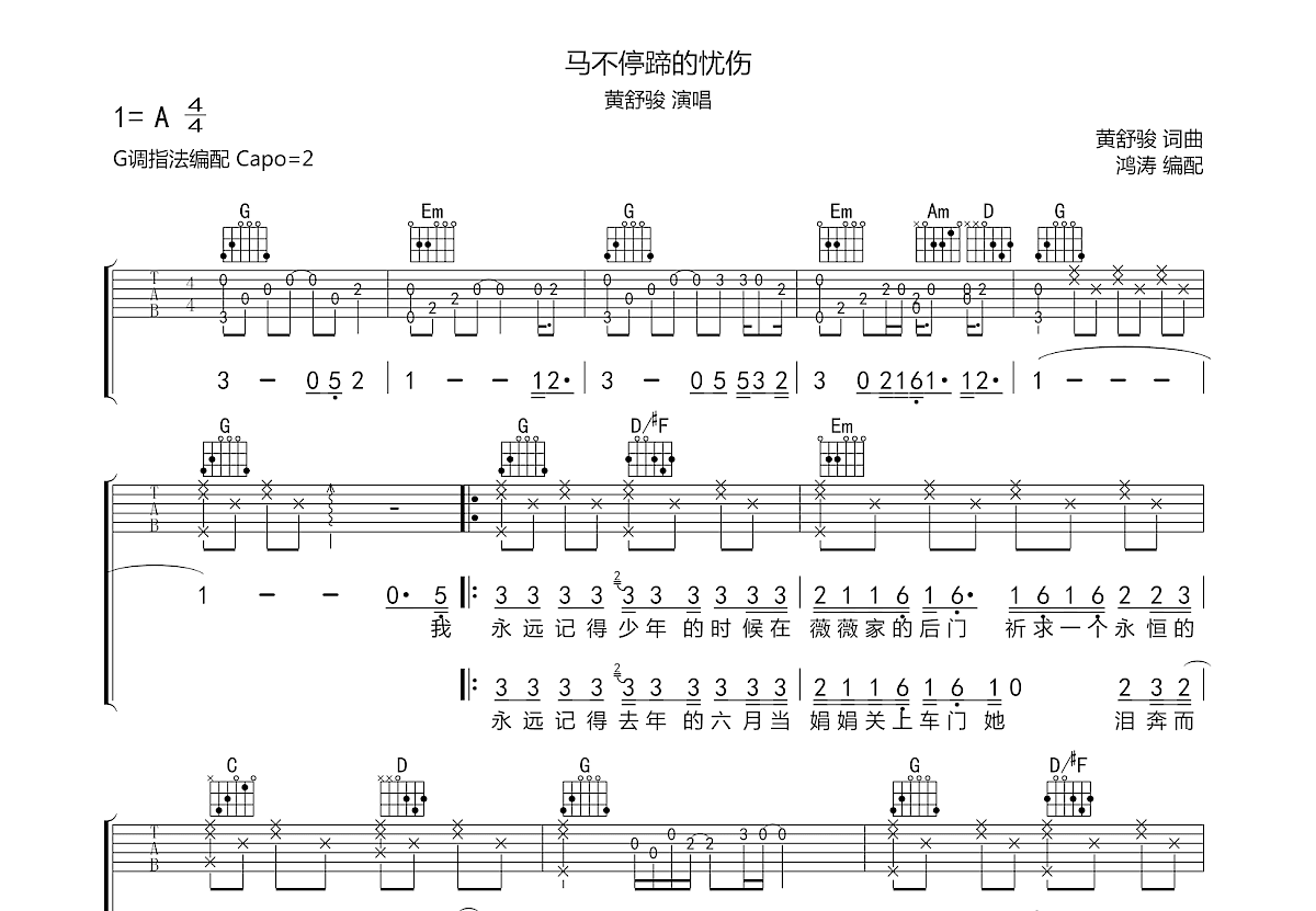 马不停蹄的忧伤吉他谱预览图