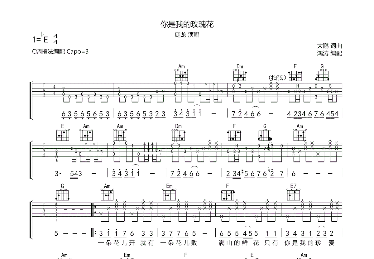 你是我的玫瑰花吉他谱预览图