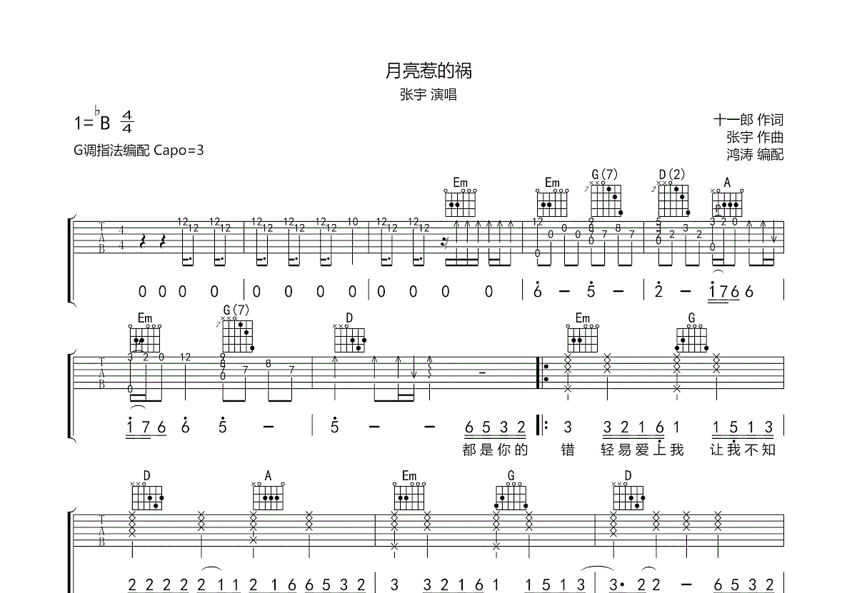 月亮惹的祸吉他谱预览图