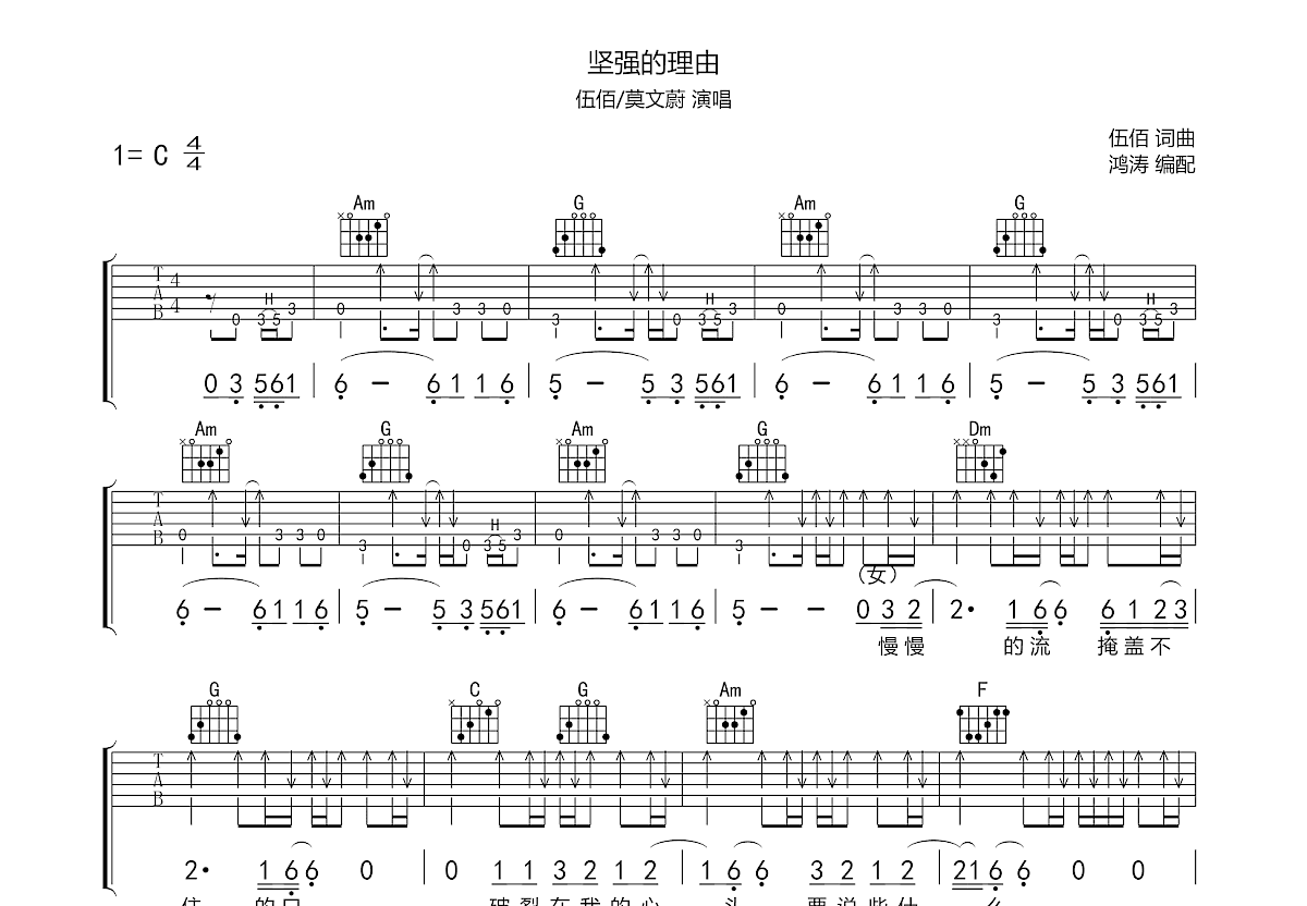 坚强的理由吉他谱预览图