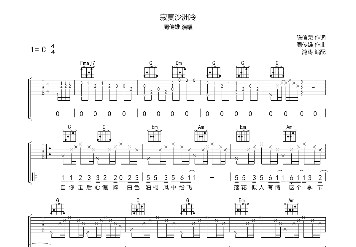 寂寞沙洲冷吉他谱预览图